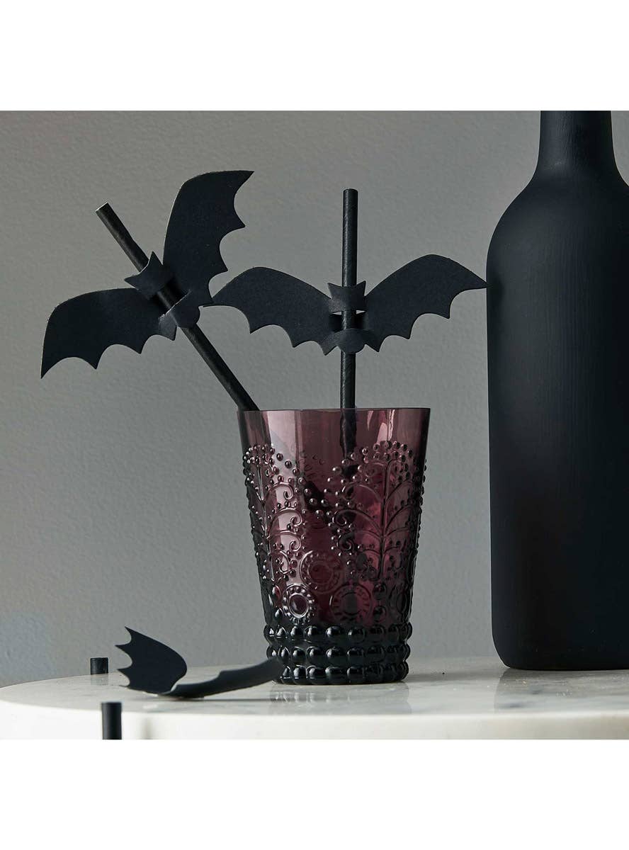 Image of A Party Is Brewing Black Bat 16 Pack Halloween Paper Straws - Alternate Image