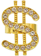 Image of Rhinestone Gold Adjustable Dollar Sign Costume Ring