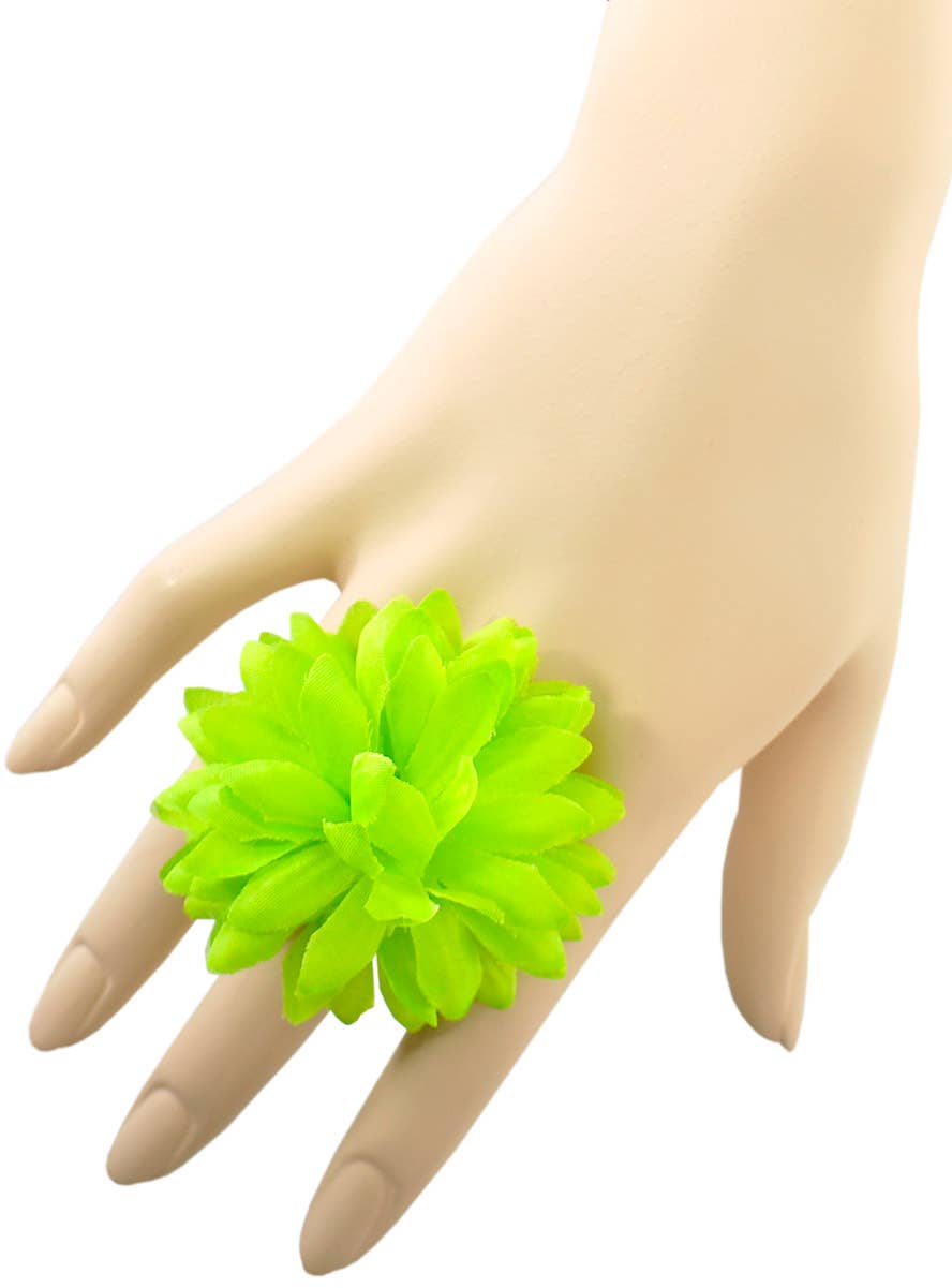 Image of Neon Green Fabric Flower Costume Ring - Alternate Image