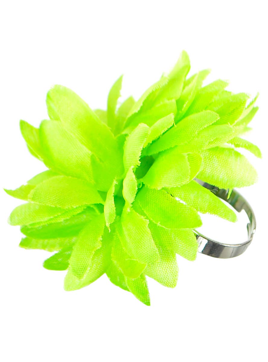 Image of Neon Green Fabric Flower Costume Ring - Main Image