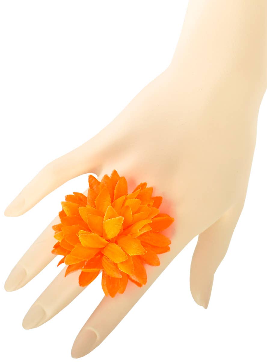 Image of Neon Orange Fabric Flower Costume Ring - Alternate Image