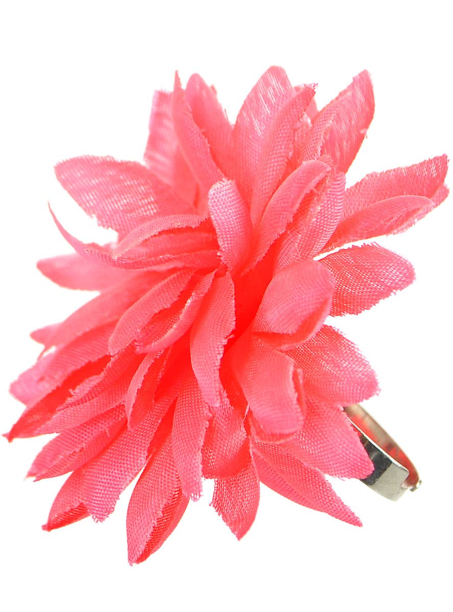 Image of Neon Pink Fabric Flower Costume Ring - Main Image