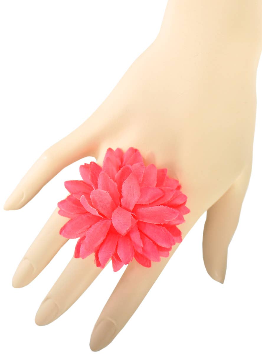 Image of Neon Pink Fabric Flower Costume Ring - Alternate Image