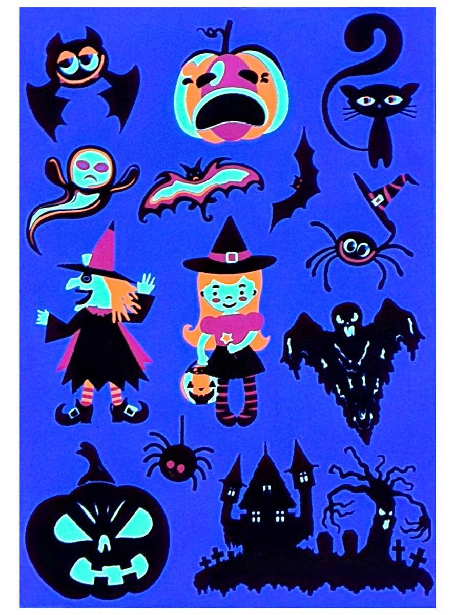 Image of Adorable UV and Glow Child Friendly Halloween Stickers Set - Black Light Image