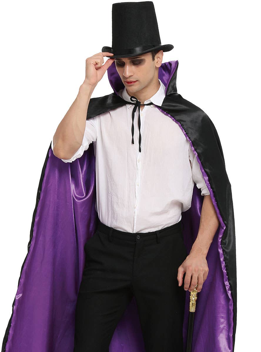 Image of Reversible Purple and Black Vampire Halloween Cape - Close Image