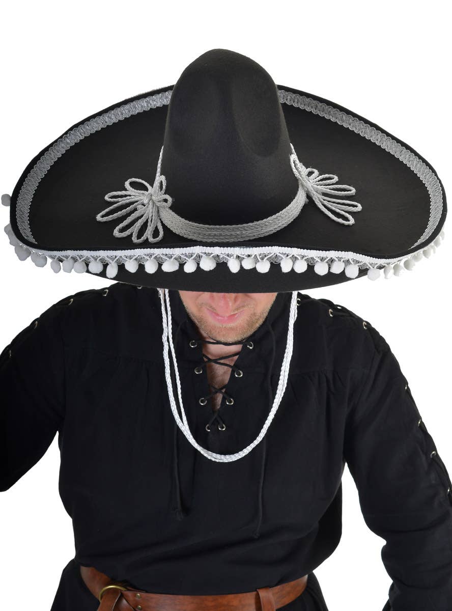 Image of Large Black and White Mexican Sombrero Costume Hat - Main Image