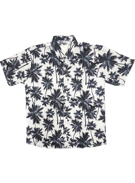 Image of Palm Tree Print Men's Black and White Hawaiian Shirt