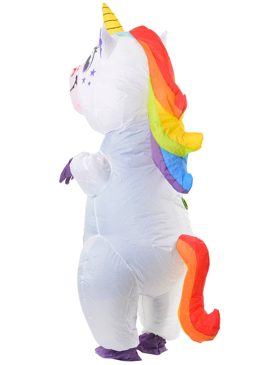 Image of Inflatable White Unicorn with Rainbow Mane Adult's Costume - Back Image