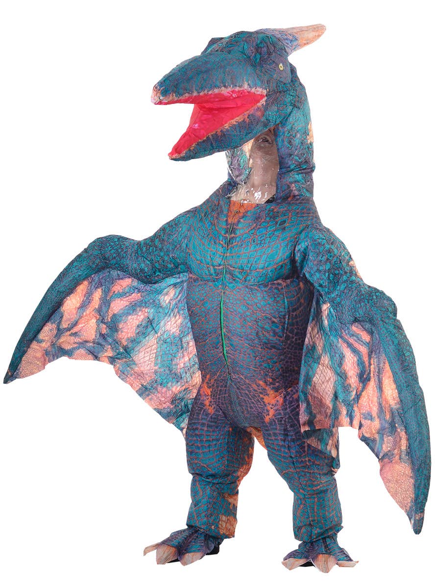 Image of Inflatable Blue Pterodactyl Adult's Dinosaur Costume - Side Image