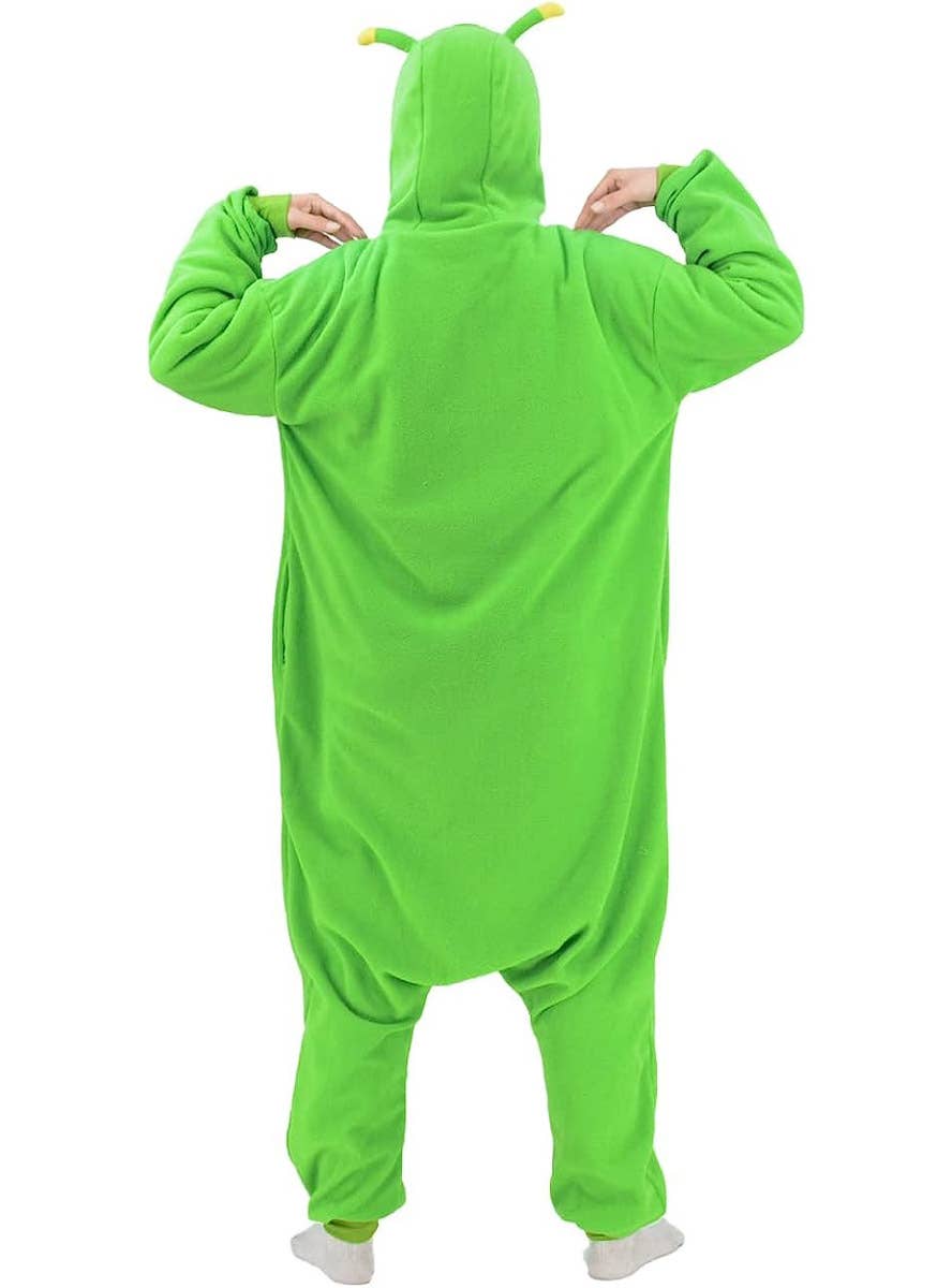 Image of Intergalactic Adult's Plush Green Alien Onesie Costume - Back View
