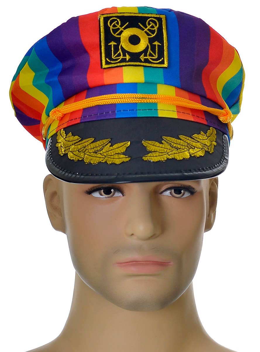 Image Of Rainbow Striped Mardi Gras Captain Costume Hat - Alternate Image