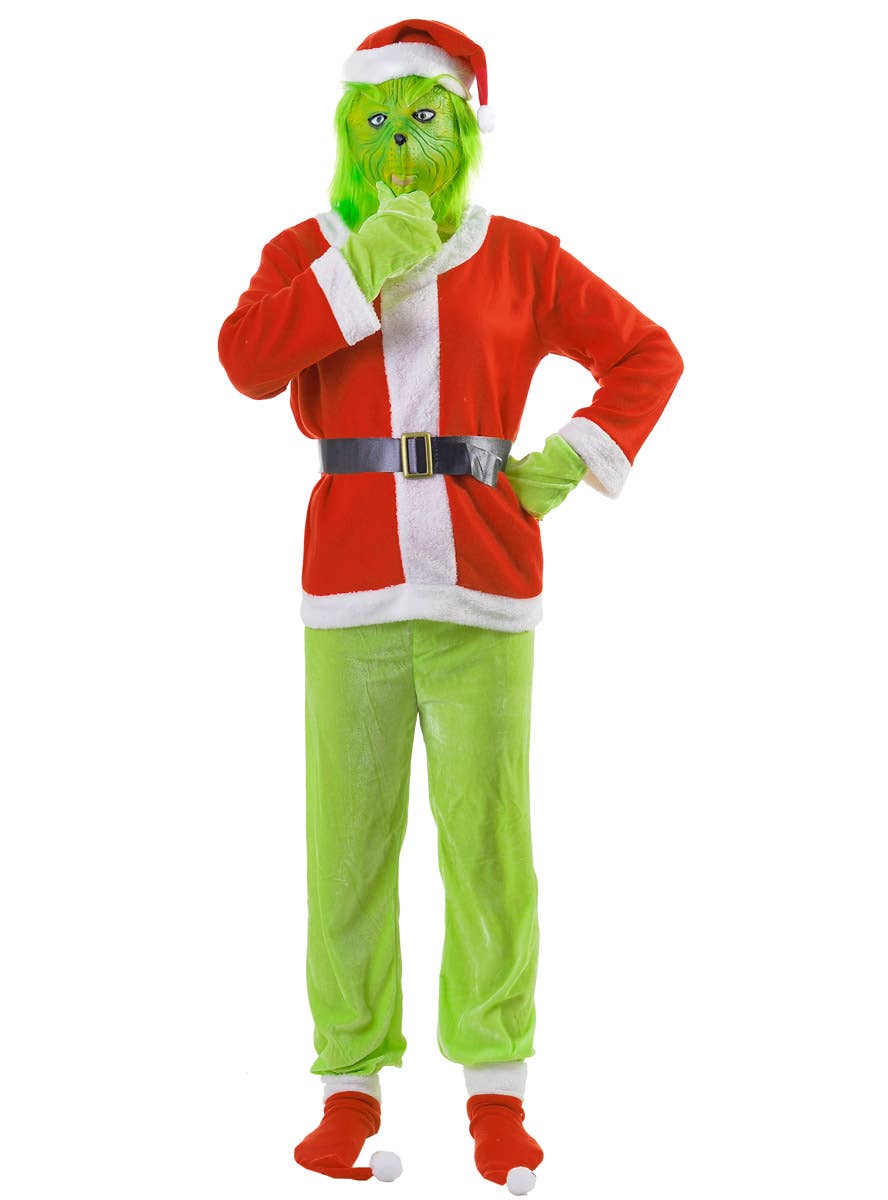 Image of Grinch Adult's Green and Red Santa Christmas Costume - Alternate Image 2