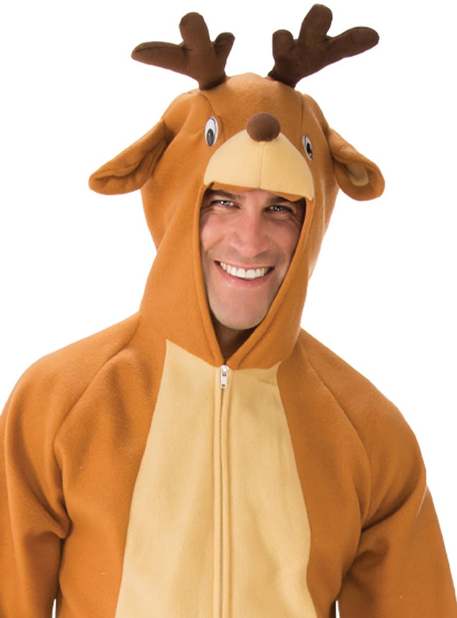 Image of Plush Reindeer Men's Christmas Costume Onesie - Close Image