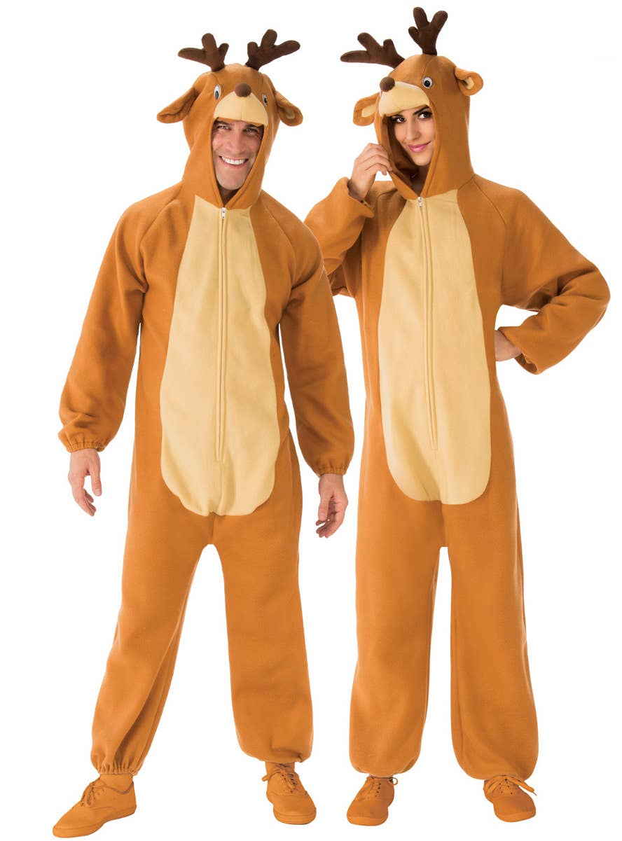 Image of Plush Reindeer Men's Christmas Costume Onesie - Couples Image