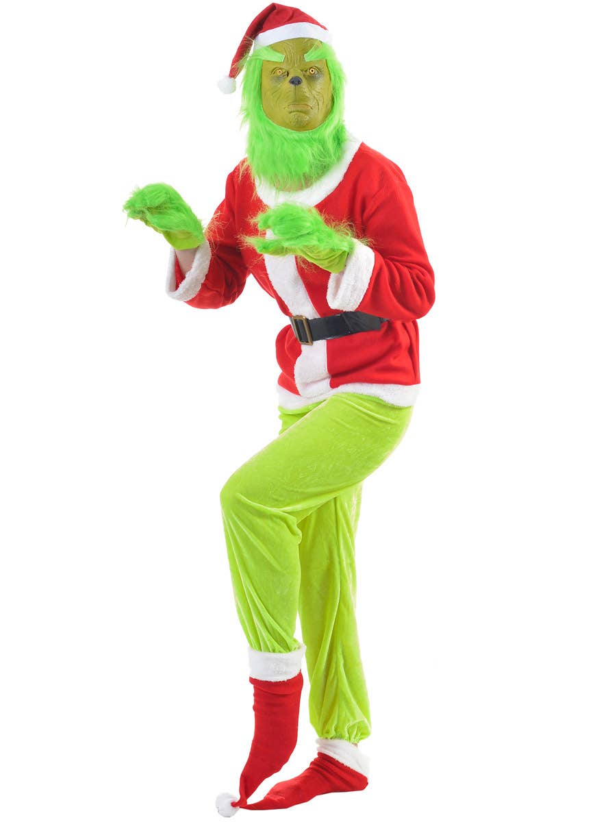 Image of Grinch Adult's Green and Red Santa Christmas Costume - Alternate Image 3