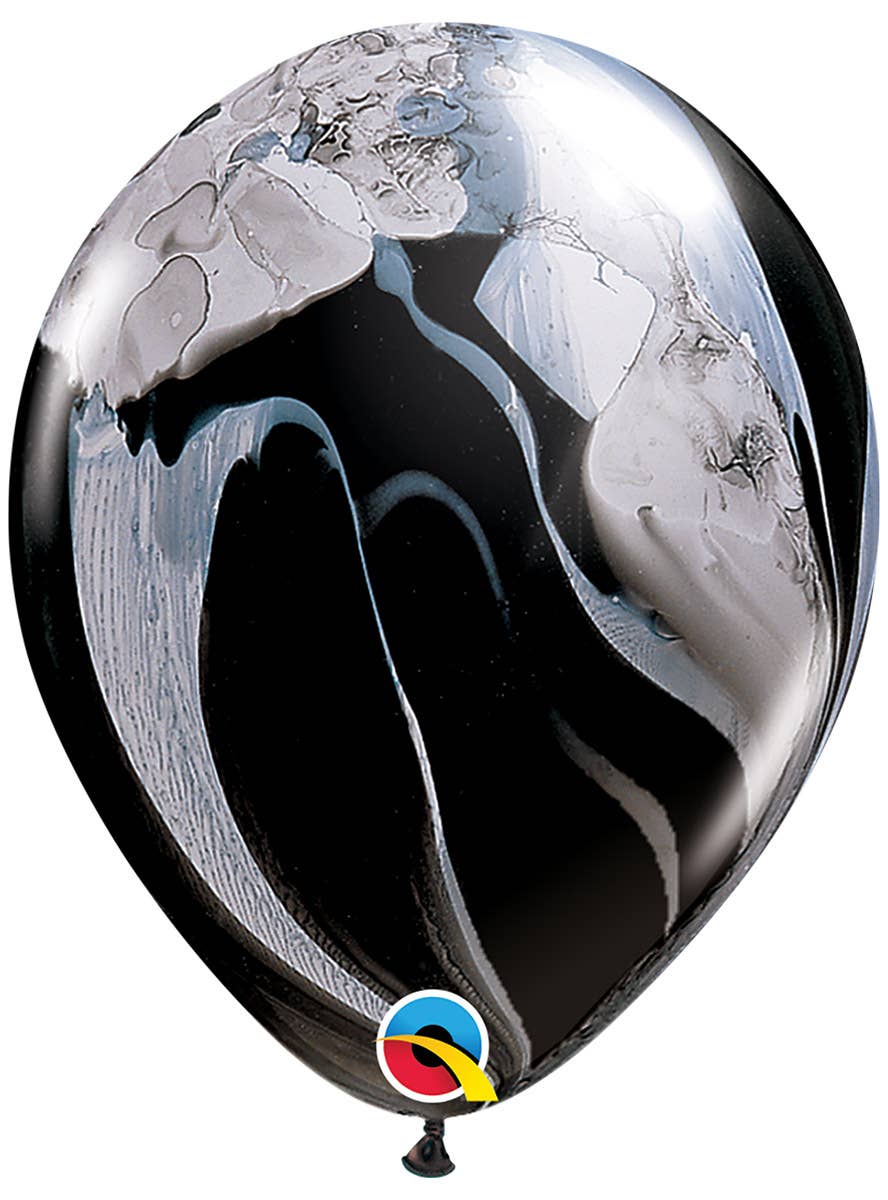 Image of Agate Marble Effect Black And White 27cm Single Latex Balloon