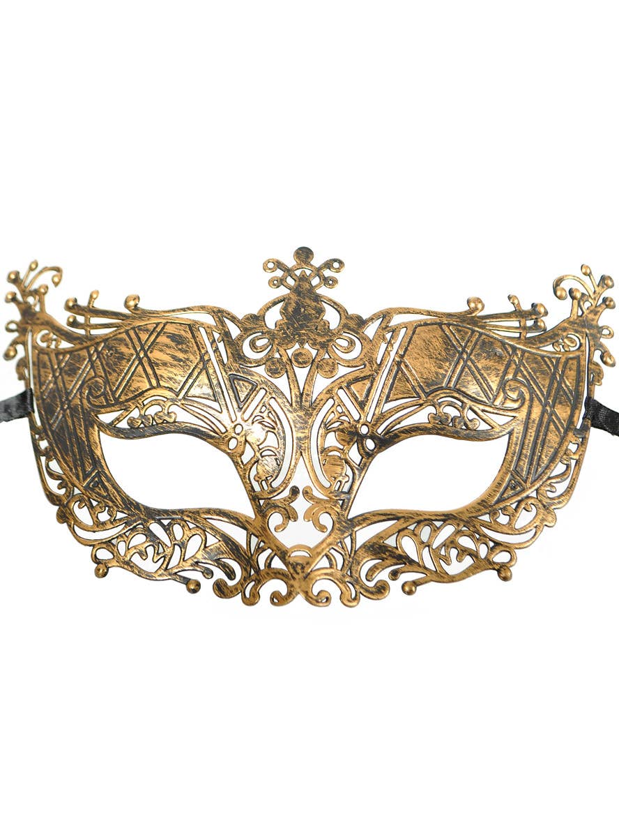 Image of Aged Gold Filigree Masquerade Mask with Ribbon Ties