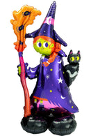 Self Standing Non-Helium Purple Friendly Witch and Cat Airloonz Balloon Halloween Decoration