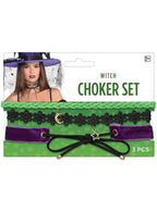 Image of Witch 3 Piece Purple and Green Choker Necklace Set