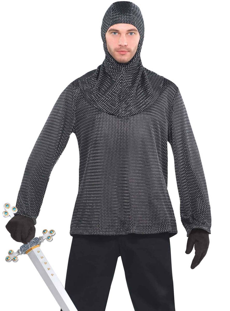 Mens Silver Chain Mail Look Knight Tunic - Main Image