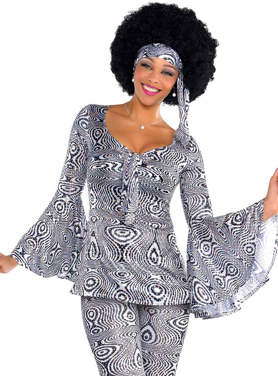 Womens Silver Disco 70s Costume - Close Image