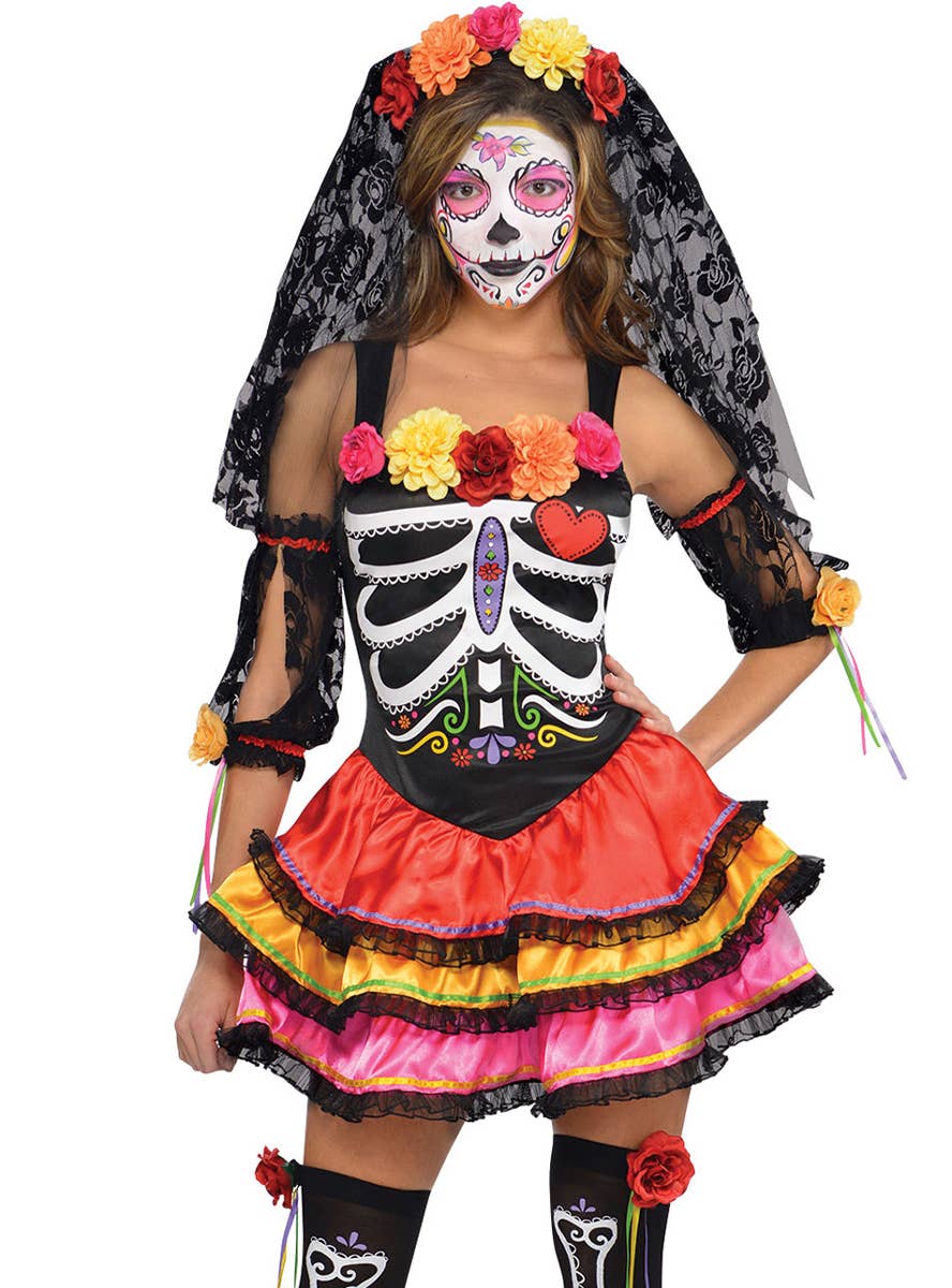 Image of Day of the Dead Senorita Plus Size Women's Costume - Close Image