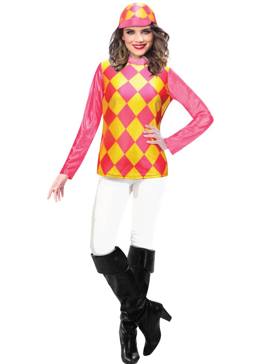 Womens Pink and Yellow Horse Rider Jockey Costume