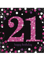 Image of 21st Birthday Pink and Black 16 Pack Lunch Napkins