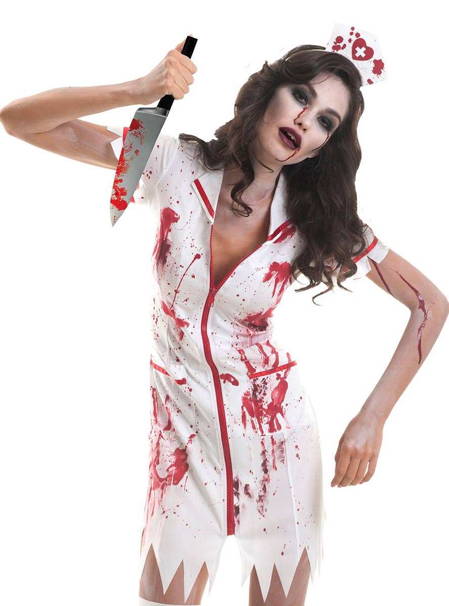 Image of Bloody Zombie Nurse Women's Halloween Costume - Close Image