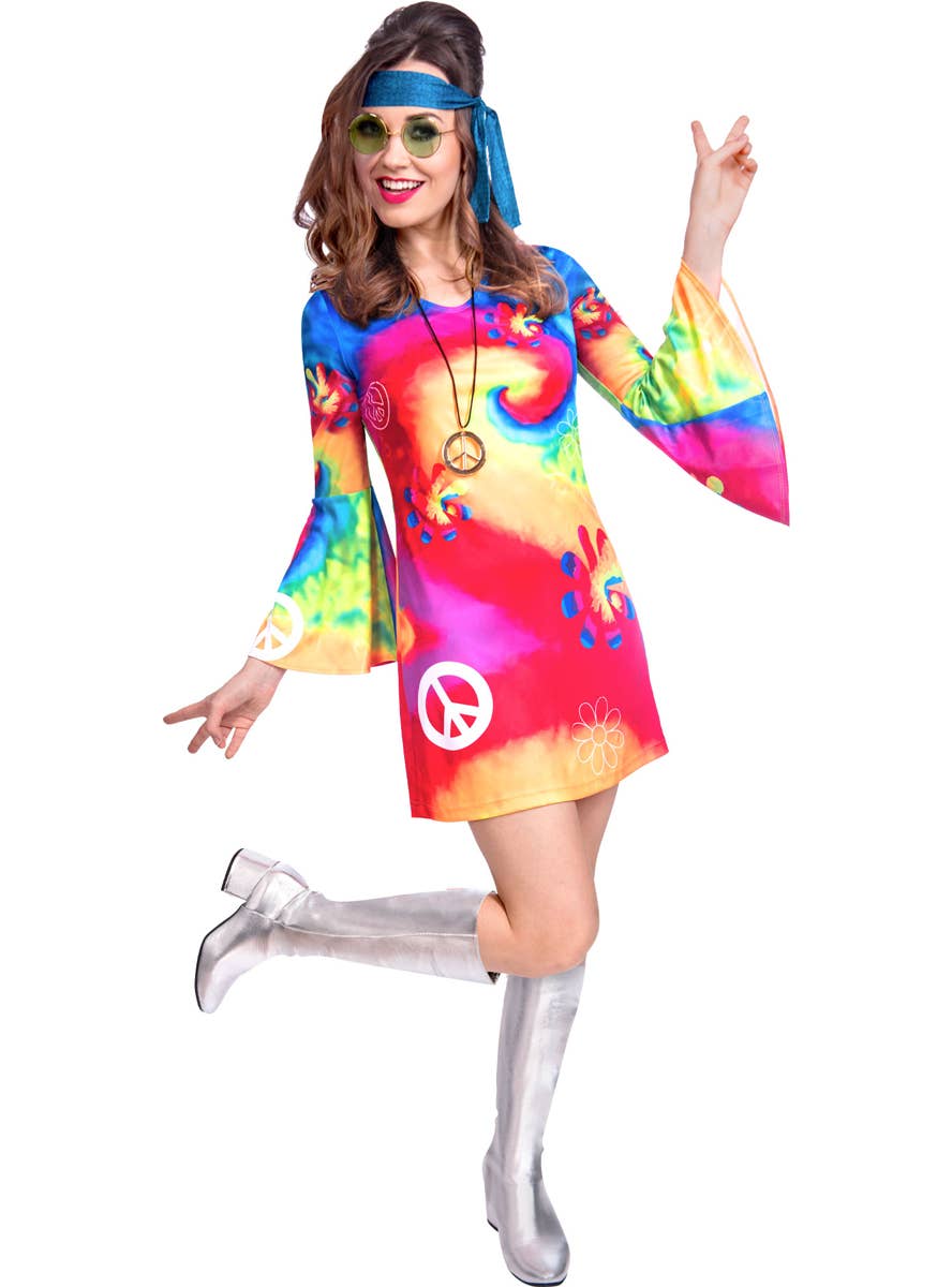 Womens Rainbow Tie Dye 70s Hippie Costume