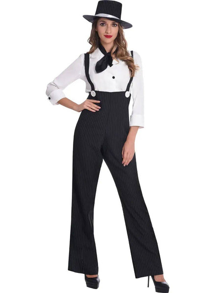 Black and White Plus Size 1920s Gangster Costume for Women