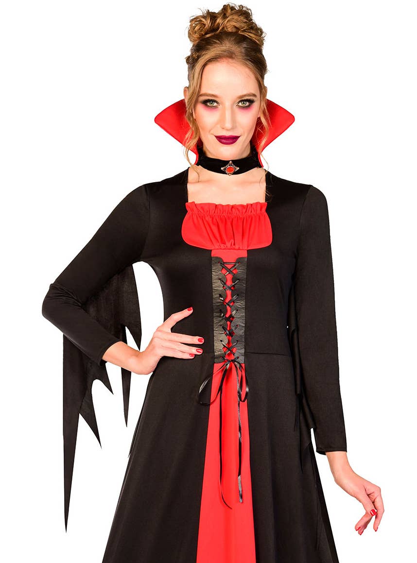 Image of Classic Red and Black Vampire Women's Halloween Costume - Alternate Image