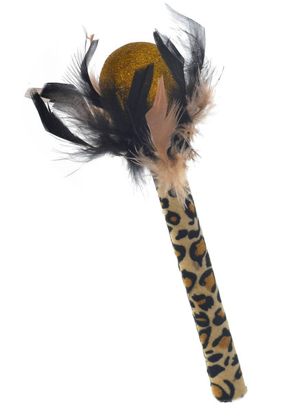 Image of Gold Feather Costume Microphone with Leopard Print Handle - Main Image