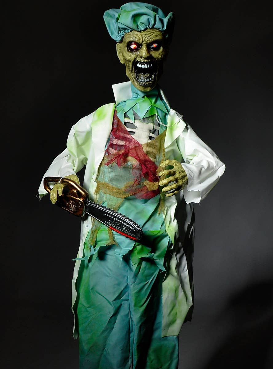 Image of Animated Standing Zombie Surgeon Halloween Decoration - Alternate Image