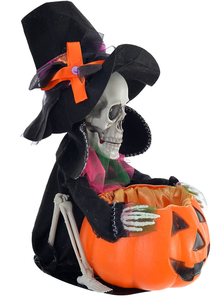 Image Of Halloween Decoration Animated Grim Reaper with Pumpkin Halloween Candy Bowl - Side Image