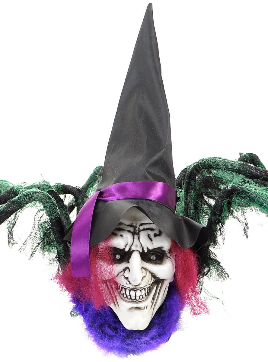 Image of Creepy Walking Witch Head Spider Halloween Decoration with Lights - Close Image