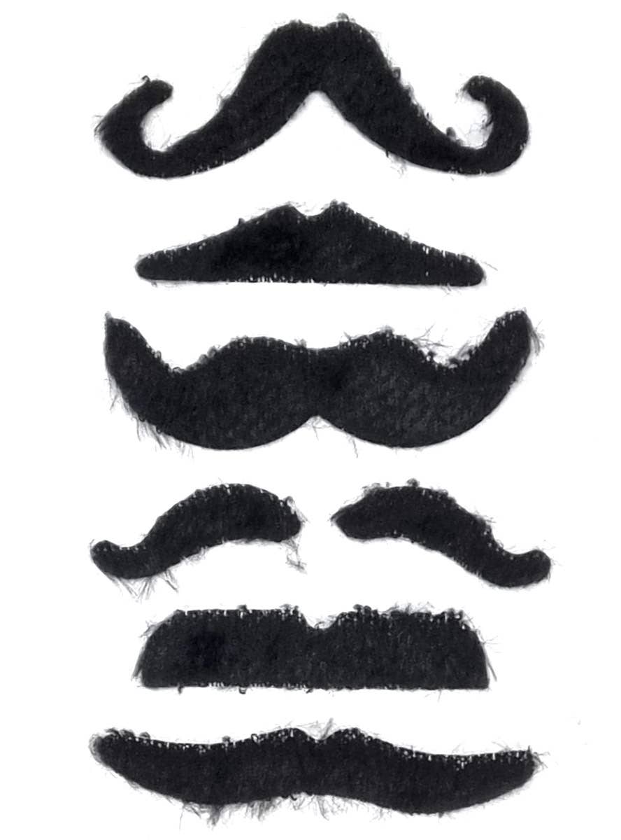 Image of Self Adhesive Black Costume Moustache Set of 6