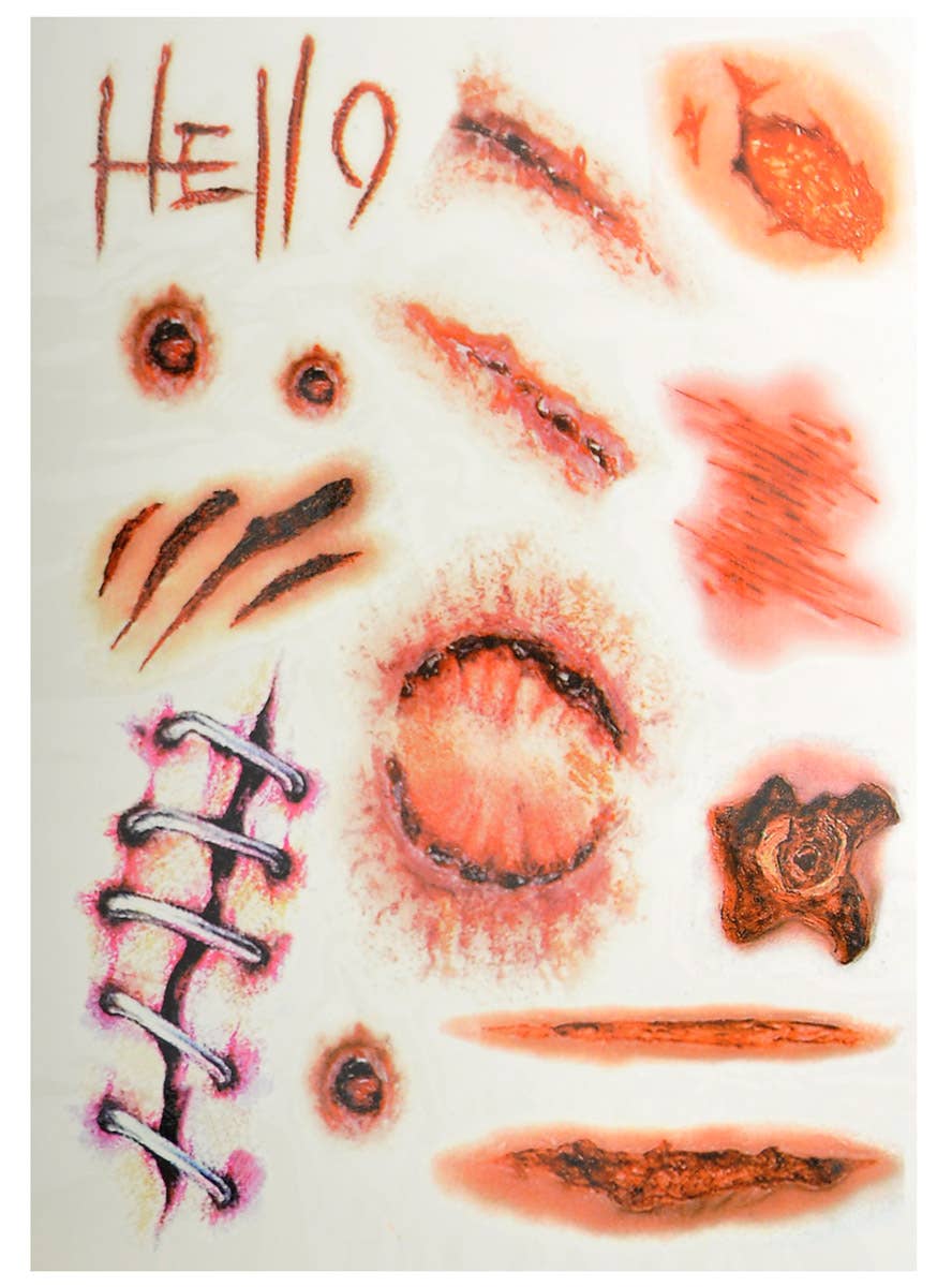 Image of Assorted Bloody Wounds Temporary Halloween Tattoos