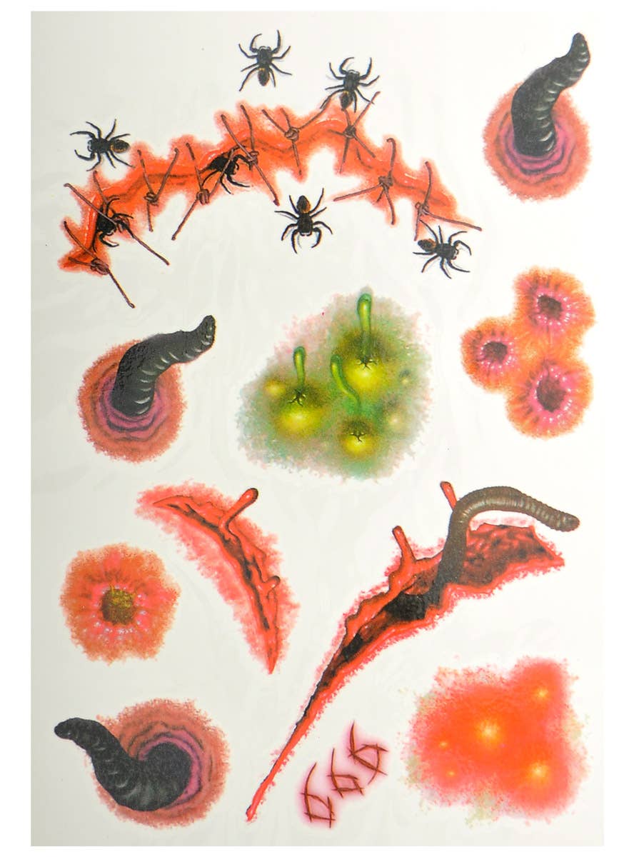 Image of Assorted Creepy Crawly Wounds Temporary Halloween Tattoos