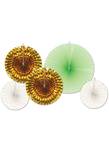 Image of Gold and Mint Paper Fans Party Decoration