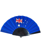 Image of Australian Flag Print Hand Held Blue Fan