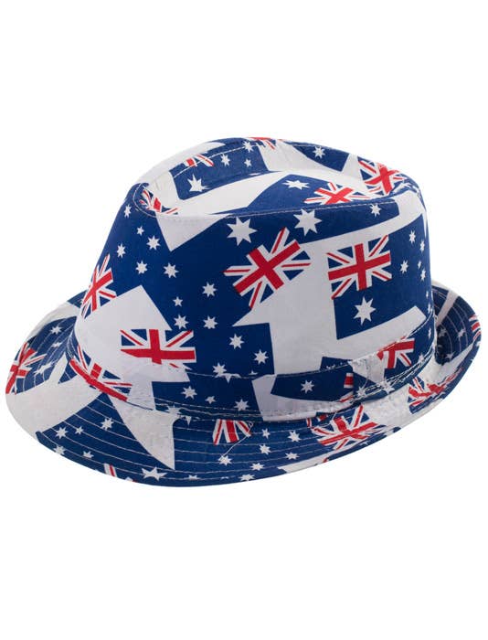 Australia Day Fedora Hat with Dark Blue Aussie Flags Costume Accessory - Full Image