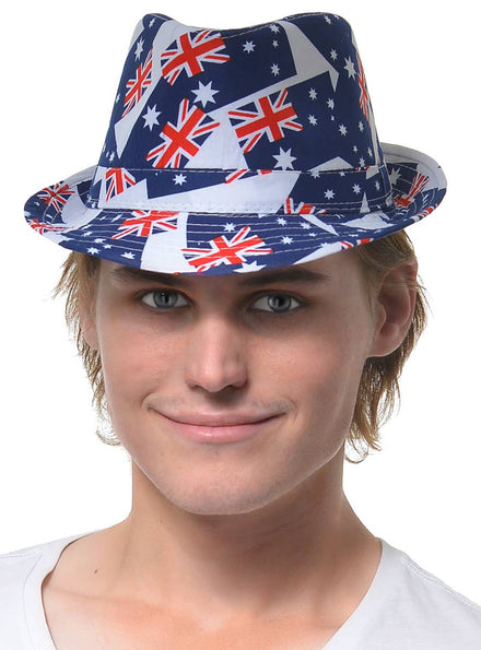 Australia Day Fedora Hat with Dark Blue Aussie Flags Costume Accessory - Main Image