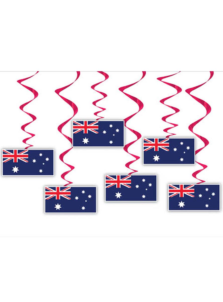 Image of Australian Flag 6 Pack Of Hanging Swirl Decorations 