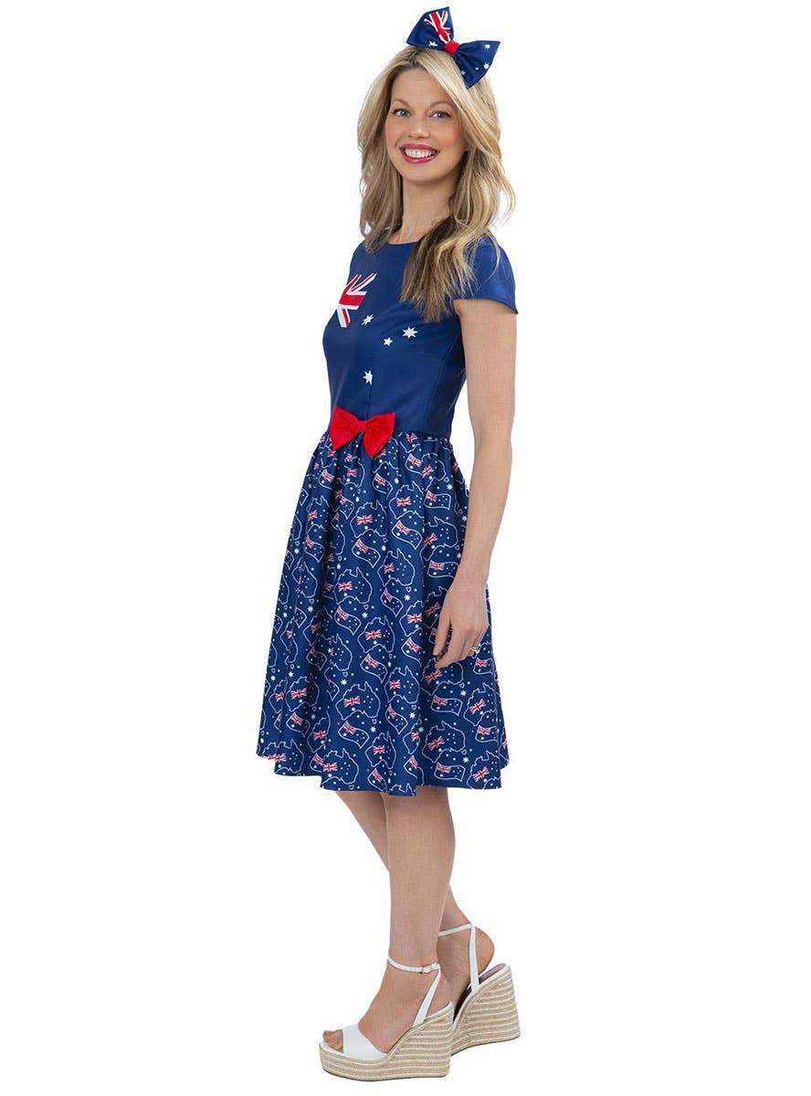 Image of Australia Day Womens Blue Flag Printed Costume Dress - Alternative