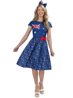 Image of Australia Day Womens Blue Flag Printed Costume Dress