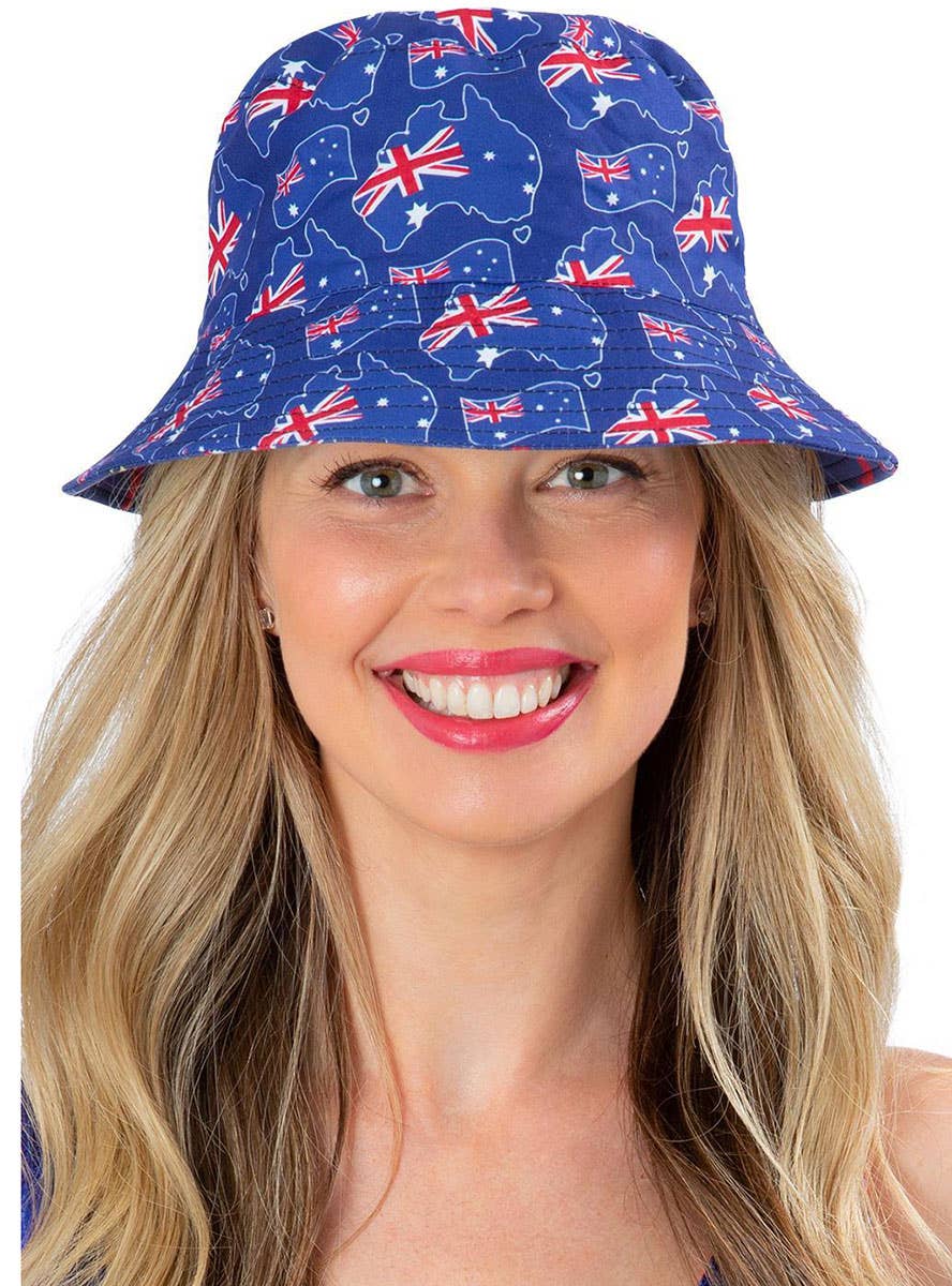 Image of Australian Flag Print Adults Reversible Bucket Hat - Main Image