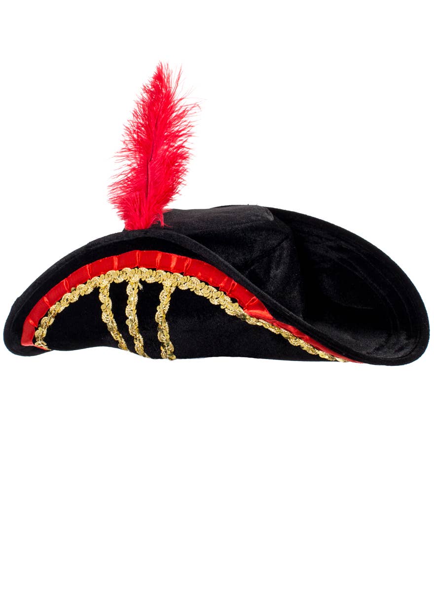 Image of Seven Seas Pirate Costume Hat with Feather- Red Feather View