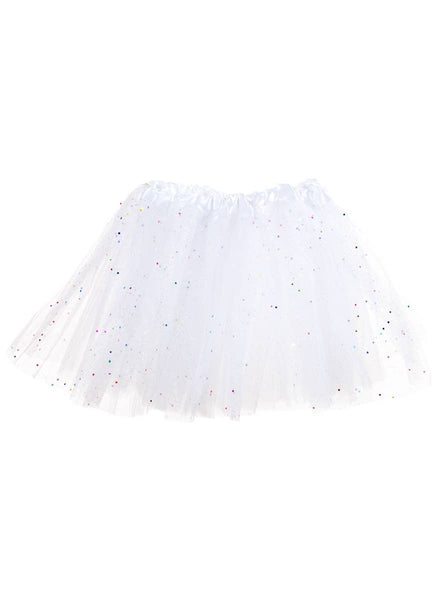 Girls White Tutu with Rainbow Glitter