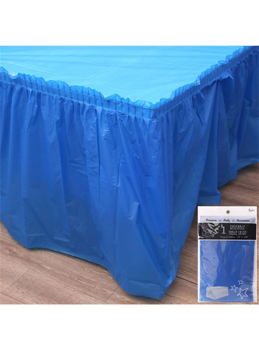 Image of Azure Blue 426cm Plastic Table Skirt